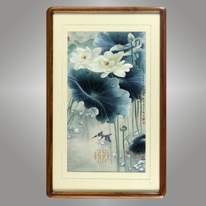 伊飞湘绣家居挂画纯手工刺绣清韵荷花玄关卧室装饰画中式风格 d12017