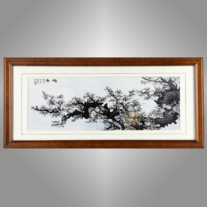 伊飛湘繡家居掛畫純手工刺繡暗香梅花花卉客廳裝飾畫 d10055