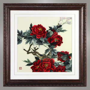 伊飛湘繡家居掛畫手工刺繡客廳玄關中式風格裝飾畫牡丹 d11050