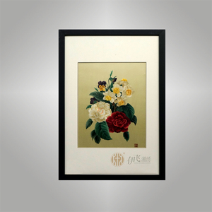 伊飛湘繡純手工刺繡單面繡家居掛畫花卉集 月季 水仙 花開富貴 客廳玄關書房 裝飾壁畫?編號：d10615