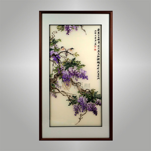 伊飛湘繡純手工純刺繡單面繡家居掛畫客廳玄關壁畫紫氣東來 荷花 編號：kd0364