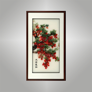 伊飛湘繡純手工刺繡單面繡家居掛畫大利長紅 荔枝 客廳玄關掛畫 編號：ke0064