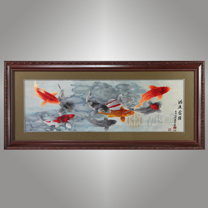 已售 伊飛湘繡家居掛畫純手工刺繡單面繡年年有魚客廳裝飾畫 c30087