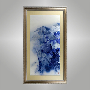 伊飛湘繡純手工刺繡家居掛畫山水風景客廳沙發背景墻裝飾畫 玄關書房辦公室裝修壁畫 b20987