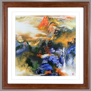 已售 伊飛湘繡家居掛畫純手工刺繡單面繡春山煙嵐風景裝飾畫 b20833