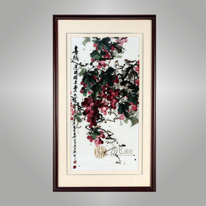 已售 伊飛湘繡家居掛畫純手工刺繡碩果累累葡萄水果玄關中式風格裝飾畫 K0054